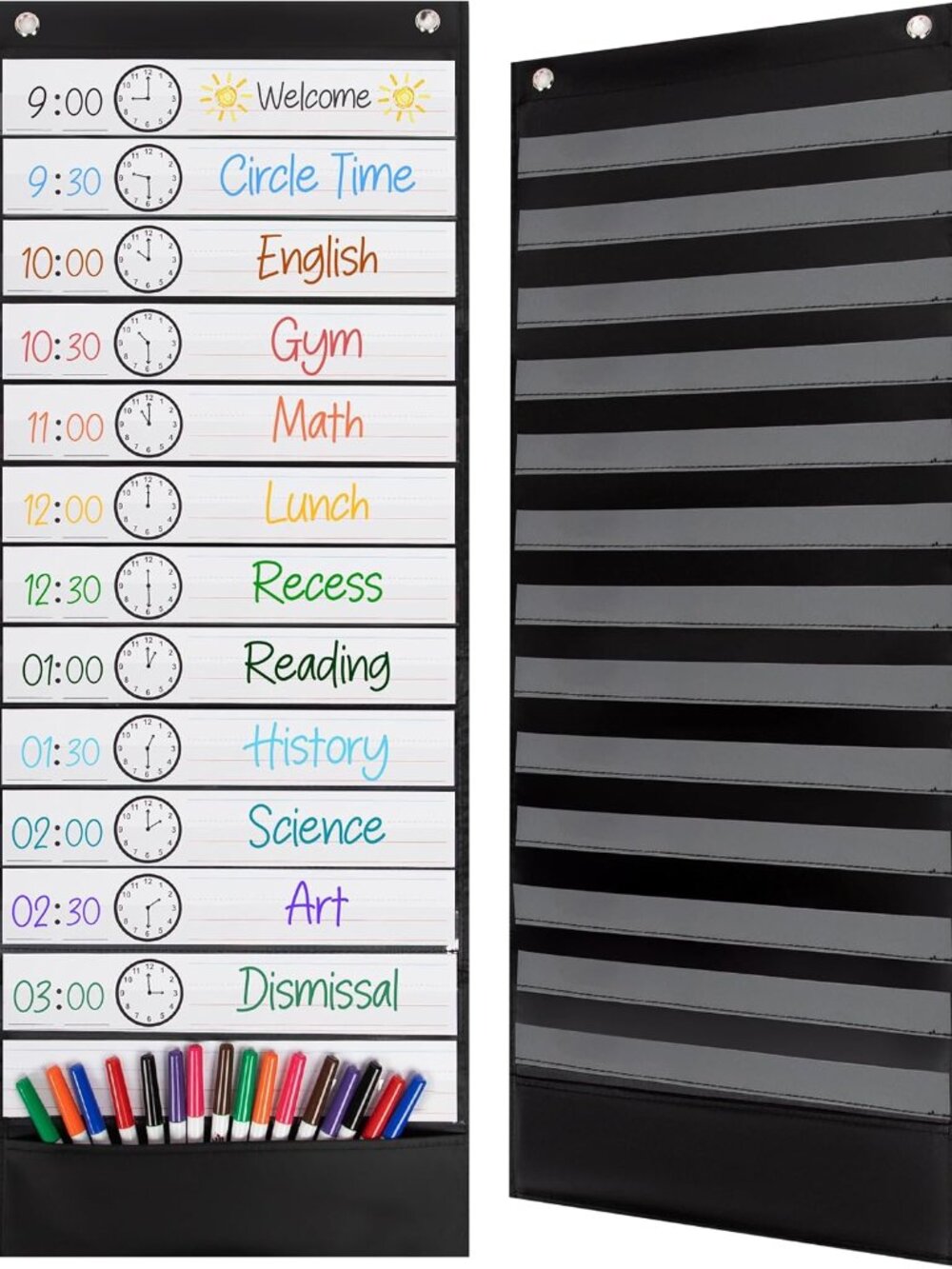 Daily Schedule Pocket Chart, Black, 13 Pockets